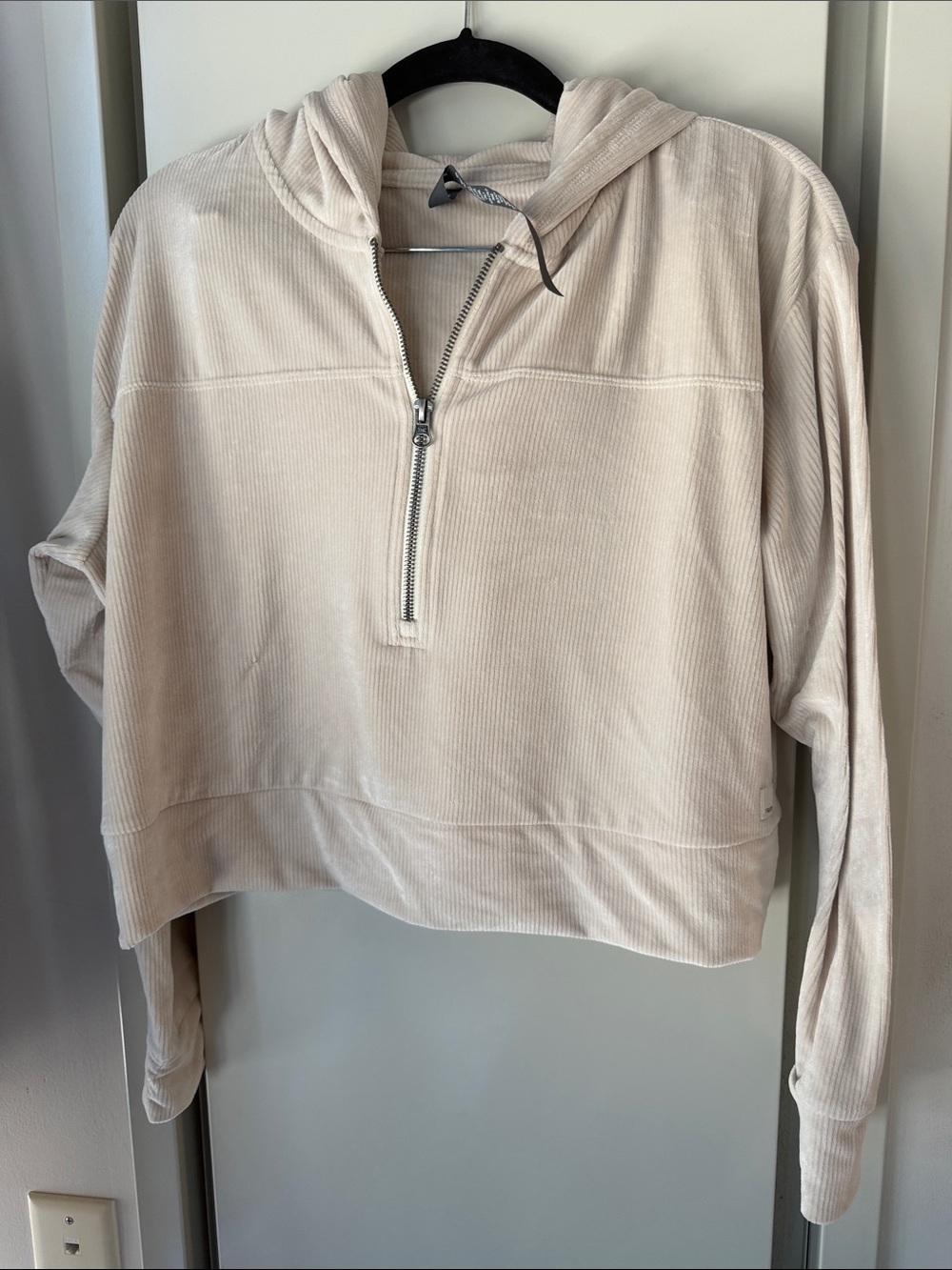 Vuori Light Cream Ribbed Half-Zip Hoodie